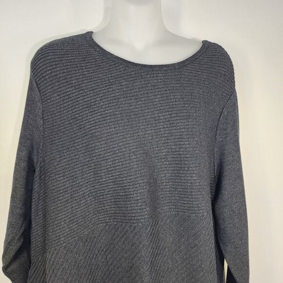 Chico's Tunic Sweater Women Size 2 US Large Gray Ribbed Asymmetrical Hem Classic - Picture 3 of 9